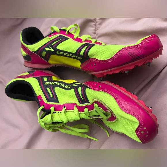 Brooks PR Series Neon Green and Pink Mid Distance Running Spikes - 9.5 - Picture 7 of 14